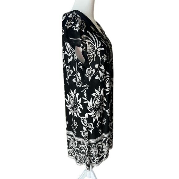 Mark Womens Black & White Floral Print Summer V-Neck Dress Knee-Length Large - Picture 5 of 13